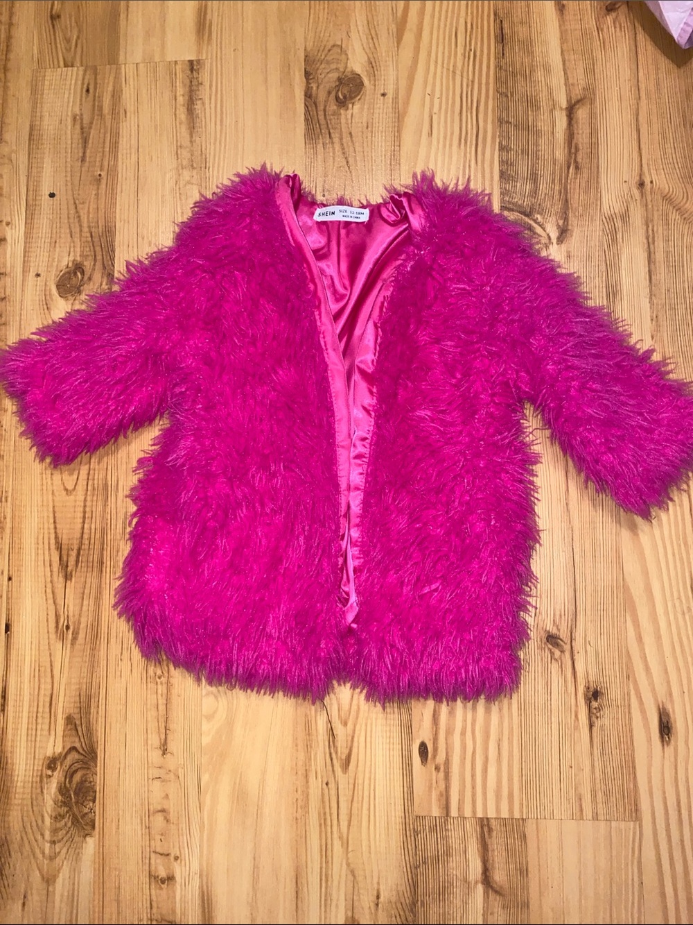 SHEIN Girls Plush Faux-Fur Coat in Fuchsia Pink